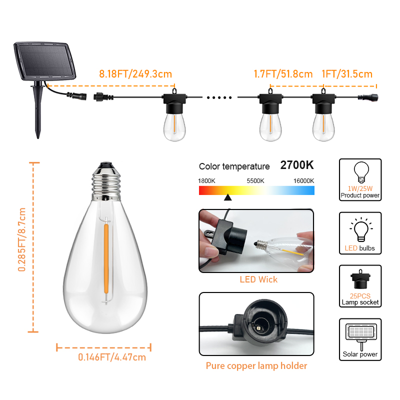 HCP095  S14太阳能暖白灯串